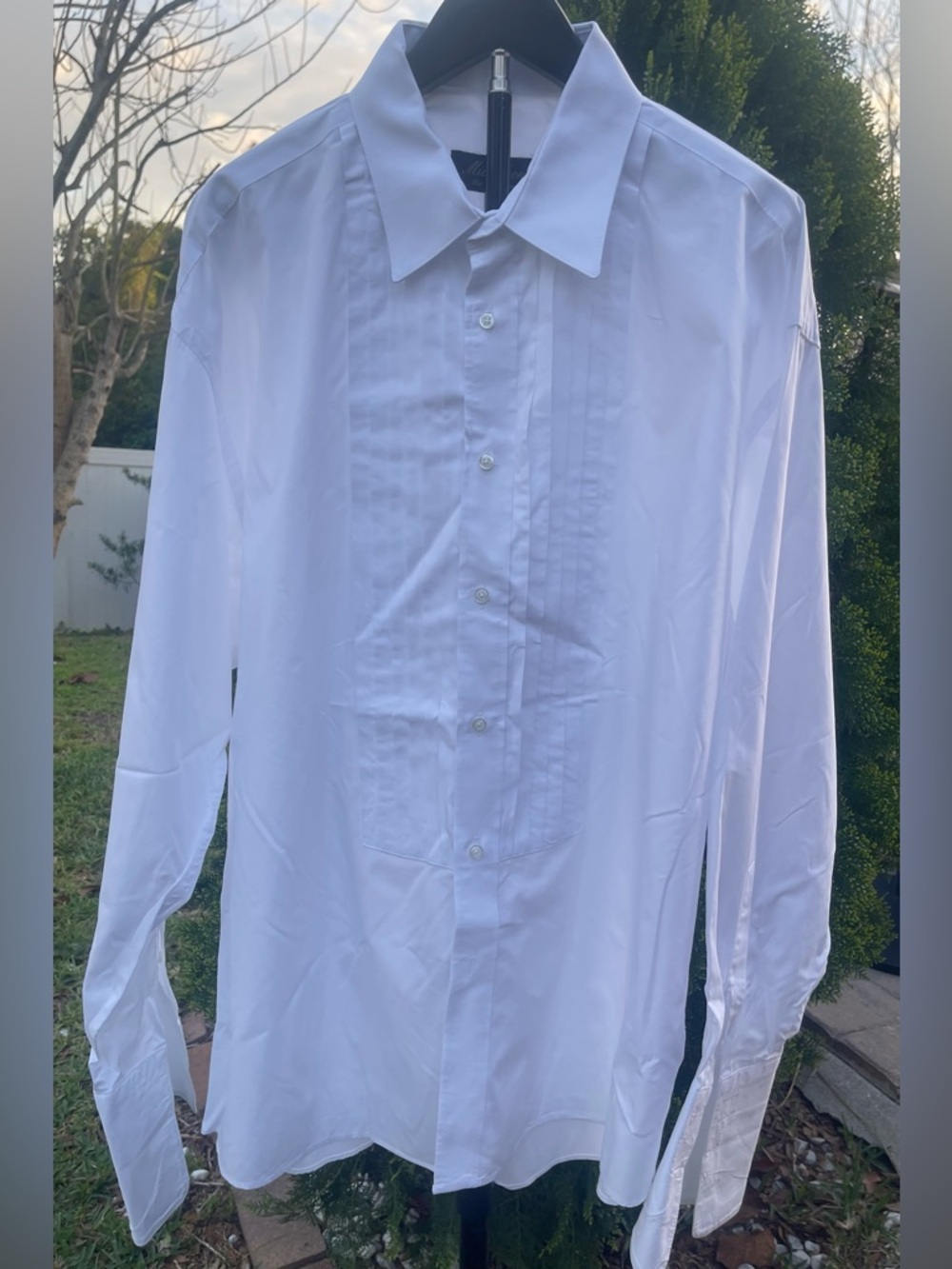 Men's White Pleated-Front Dress Shirt by